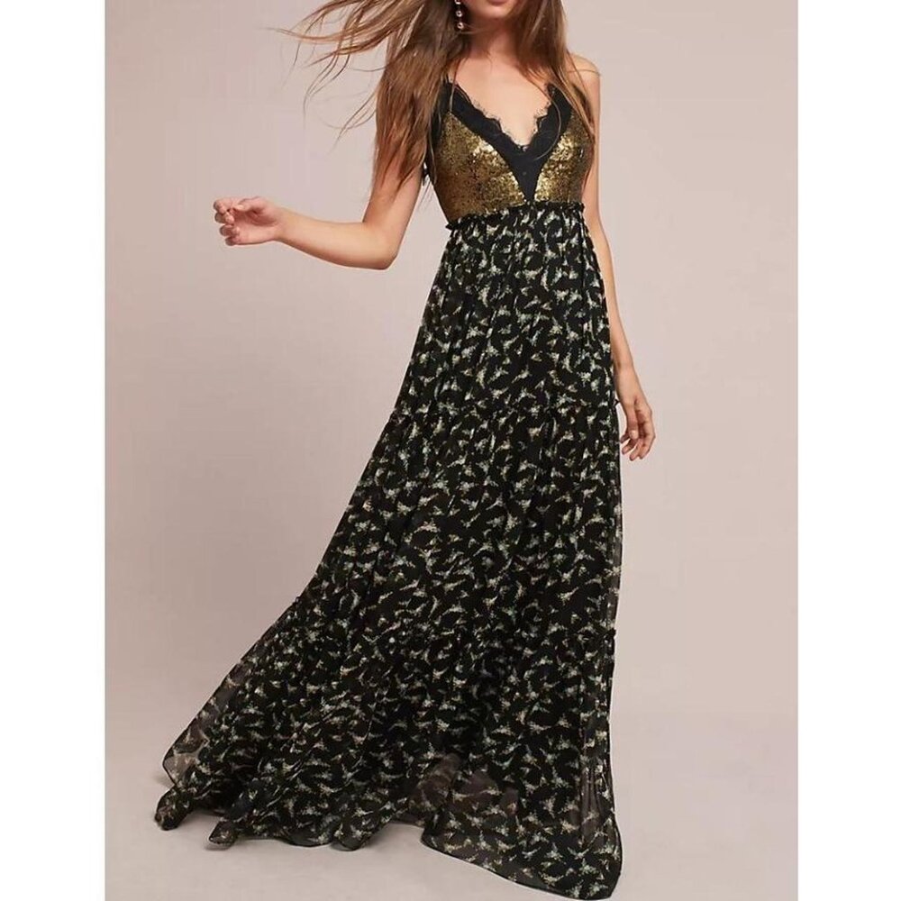 Anthropologie Ranna Gill Lakshmi Sequin/Floral Maxi Dress